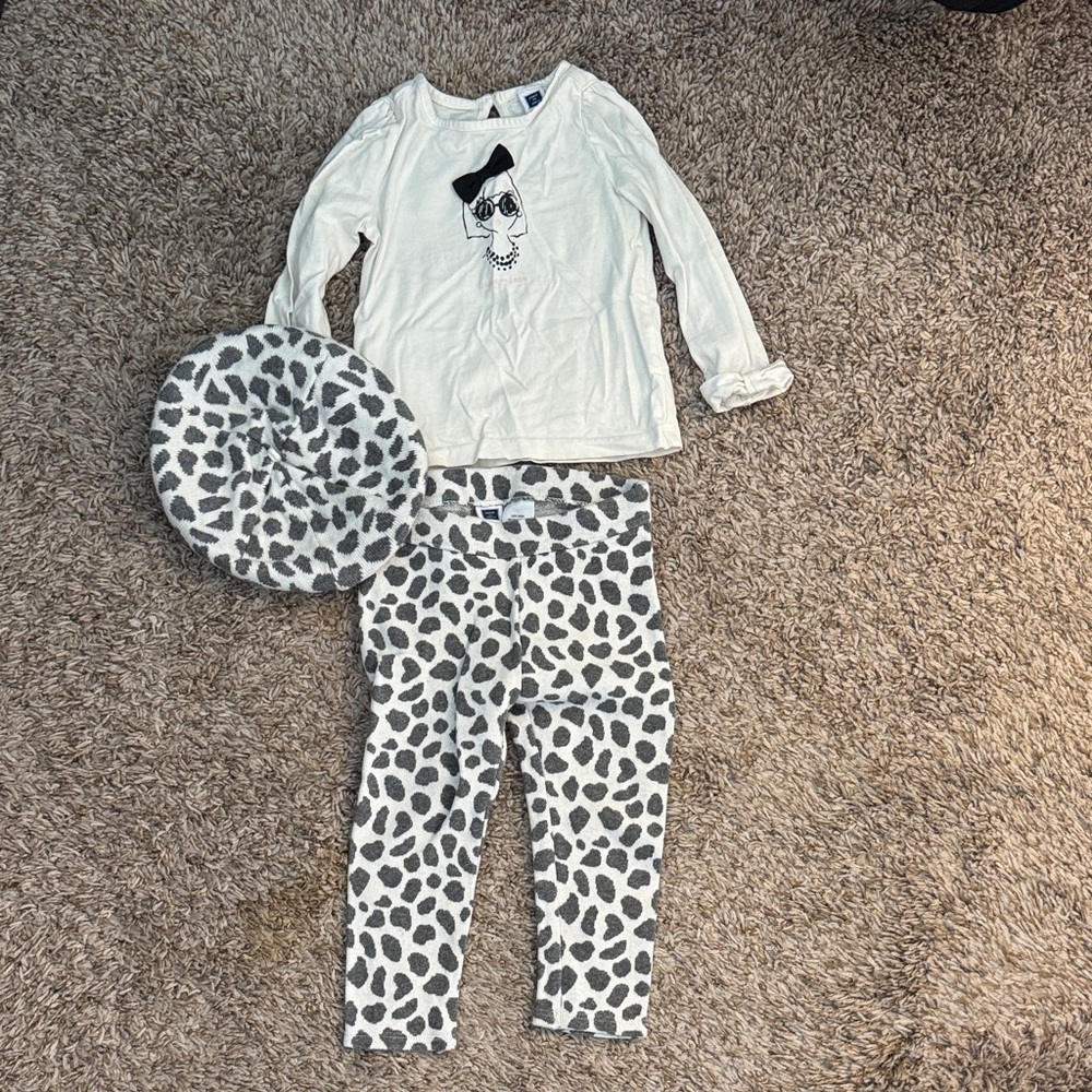 Janie and Jack White and Gray Leopard Print Outfit Set